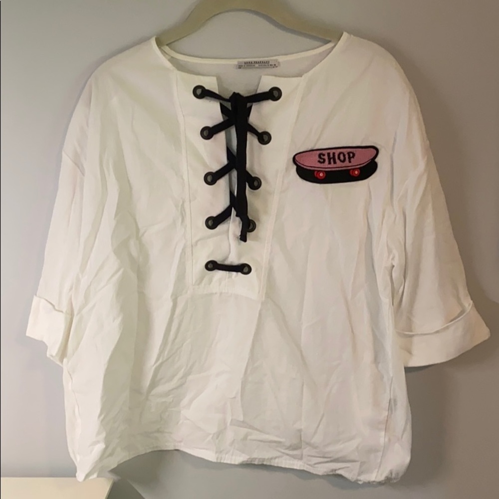 Zara White Lace Up Blouse